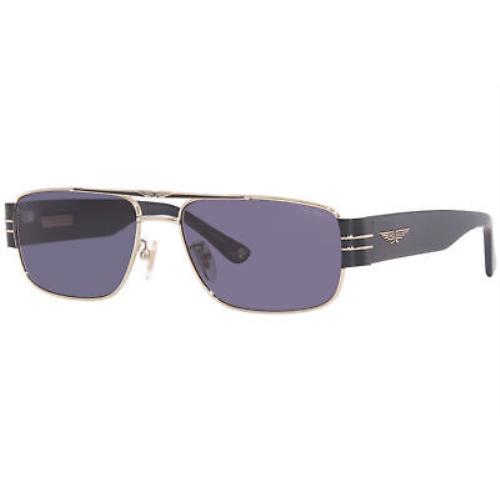 Police Origins-29 SPLA55 301 Sunglasses Men`s Shiny Gold/blue Rectangular 57mm - Gold Frame, Blue Lens
