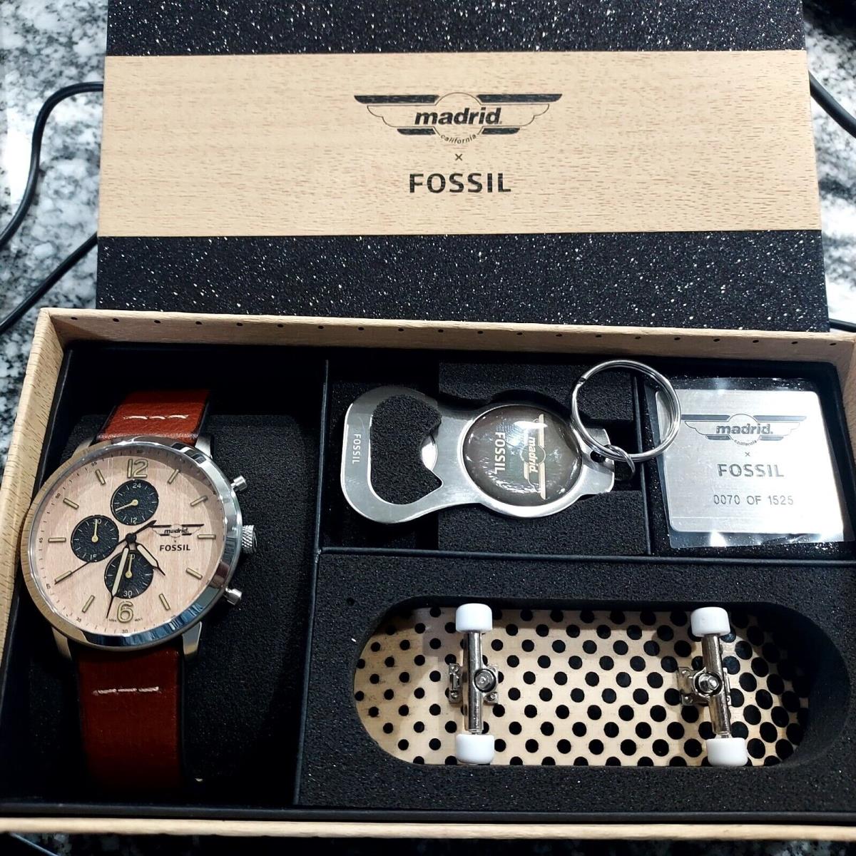 Fossil Neutra Men Leather Chronograph Watch with Bottle Opener and Fingerboard