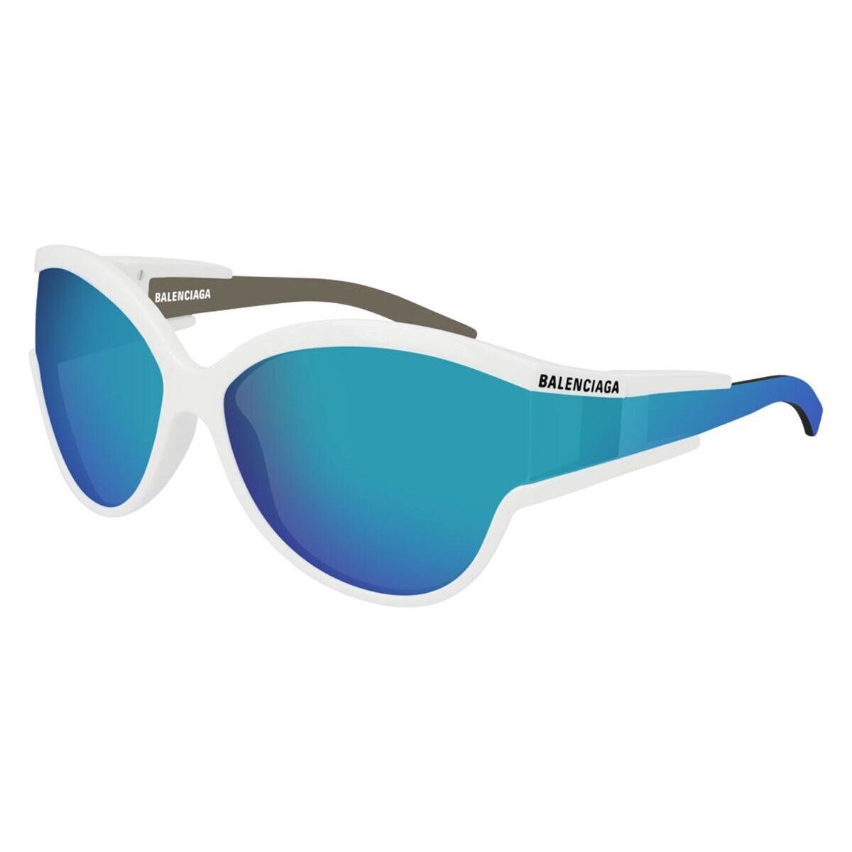 Balenciaga BB0038S 002 White Cat Eye Blue Mirrored 63-15-115 Women`s Sunglasses