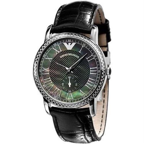 New-emporio Armani Black Croc Leather+silver Tone+mop Roman Numeral Watch AR0468