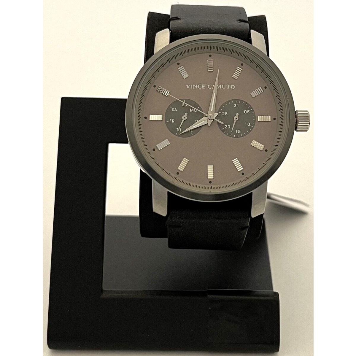 Vince Camuto Stainless Steel Watch with Black Leather Band VC/1142GYSV