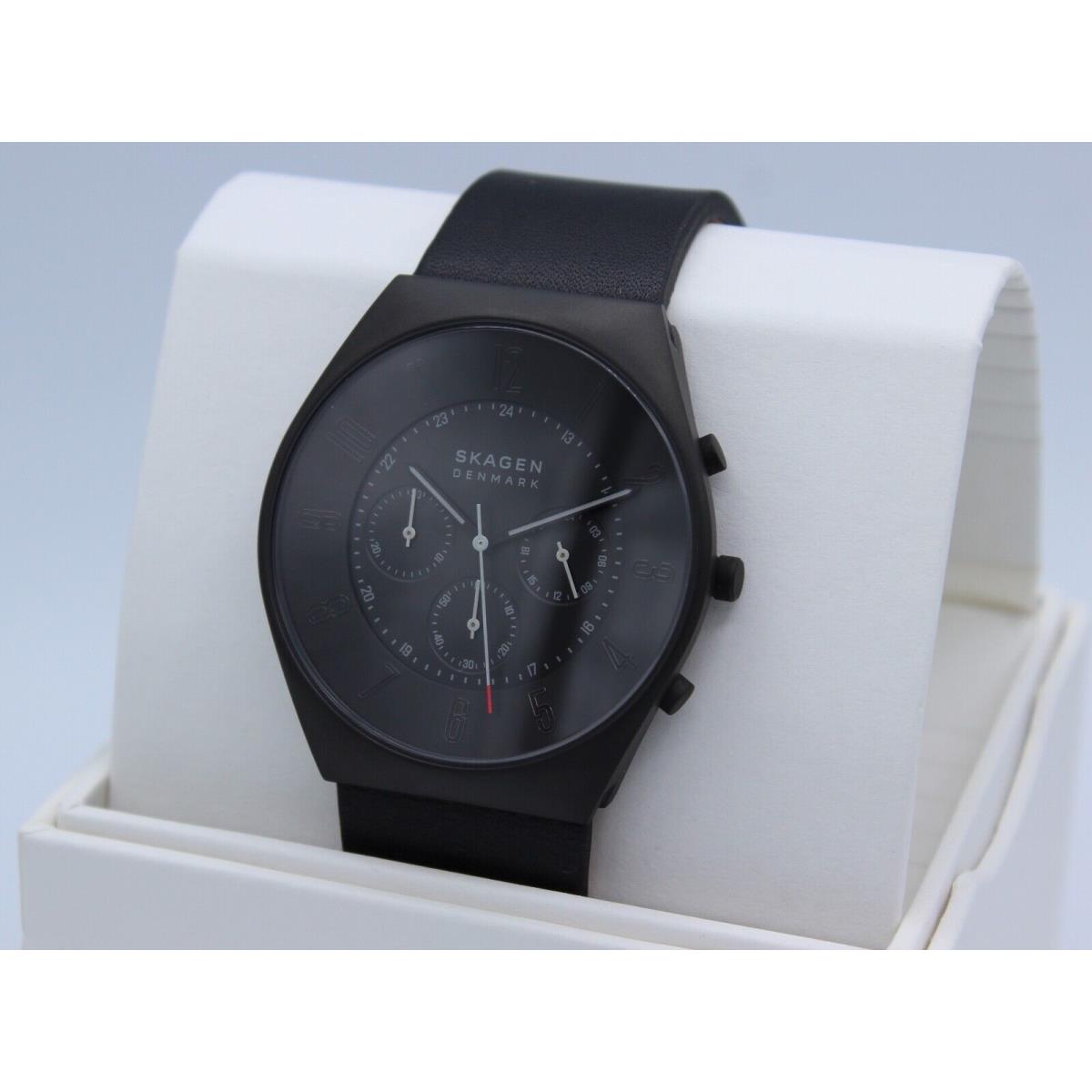 Skagen Grenen Black Leather Chronograph Men`s SKW6843 Watch