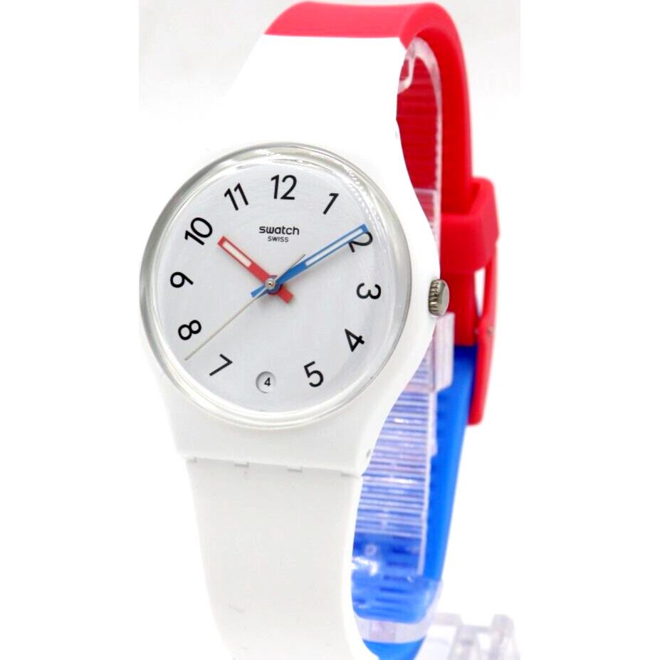 Swiss Swatch Gent IN The Block Tri-color Silicone Date Watch 34mm SO28W400