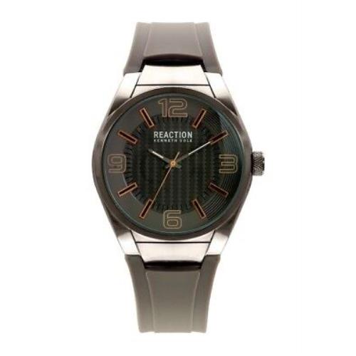 Reaction Kenneth Cole Black Tone Gray Silicone Band Gold Accent Watch RK50343003