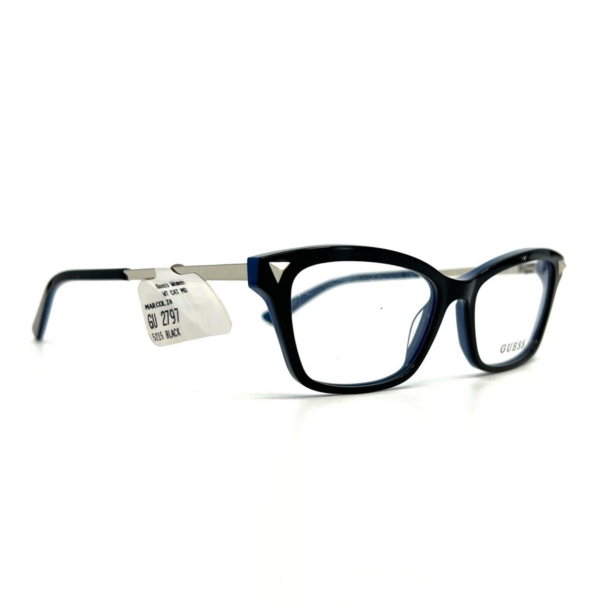 Guess Eyeglasses Frames GU2797 005 Black Blue Silver Cat Eye 52-15-140