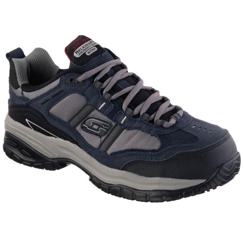 Mens Skechers Work Composite Toe Slip Resistant Blue Navy Gray Grinnel Shoes - Blue