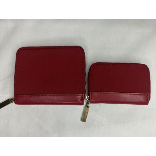 Polo Ralph Lauren Ziparound Bifold Wallet Card Holder Set Women Red Leather