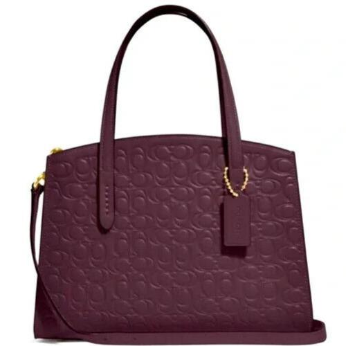 Coach Charile 28 Burgundy Wine Leather Signature C X-body Satchel Bag