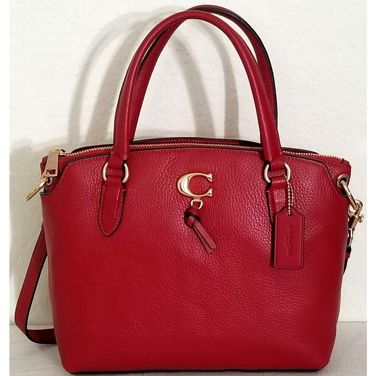 Coach 1317 Remi Red Pebbled Leather Gold C Top Zip Crossbody Satchel Bag