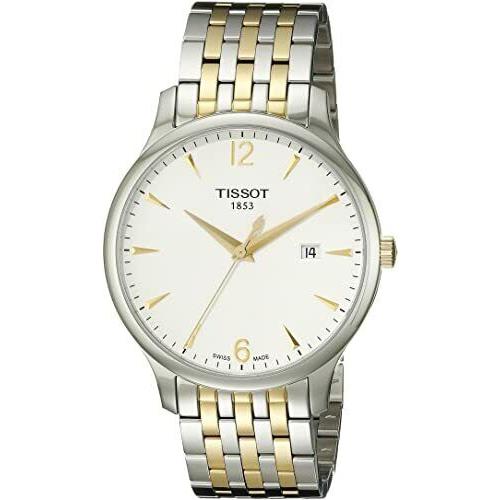 Tissot Men`s Tradition White Dial Two Tone T0636102203700 - Silver Dial, Gold Band