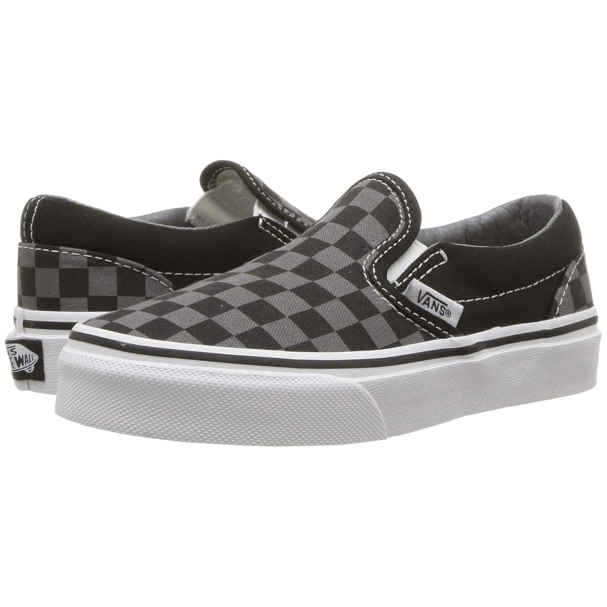 Children Unisex Shoes Vans Kids Classic Slip-on Little Kid/big Kid (Checkerboard) Black/Pewter