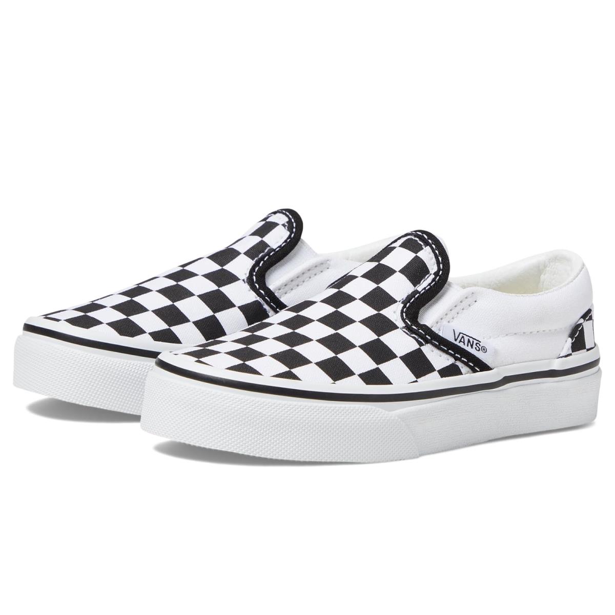 Children Unisex Shoes Vans Kids Classic Slip-on Little Kid/big Kid (Checkerboard) Black/True White