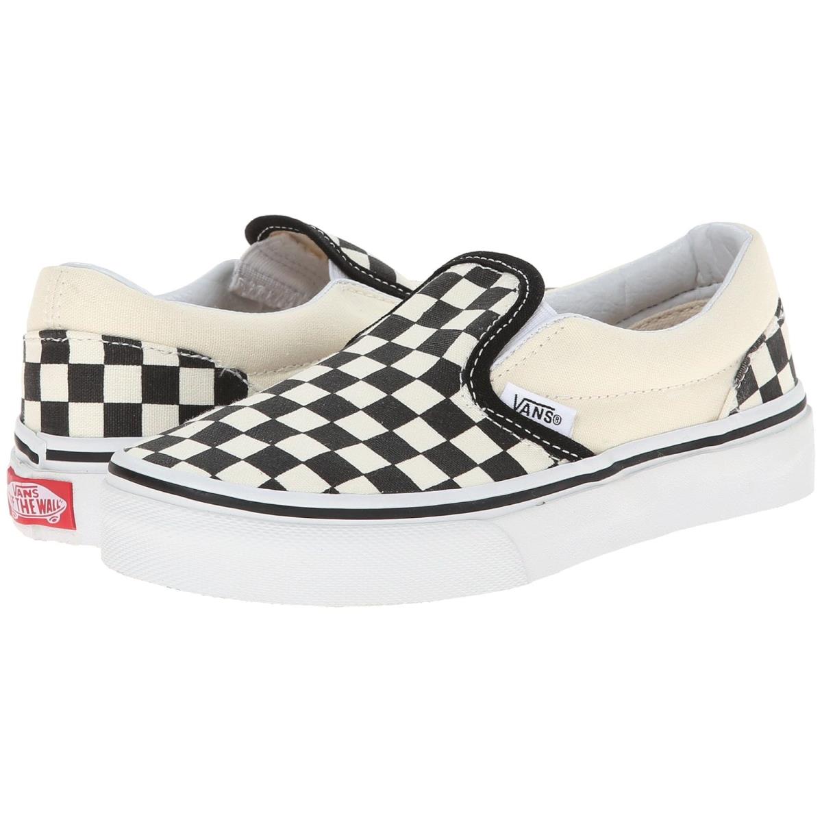 Children Unisex Shoes Vans Kids Classic Slip-on Little Kid/big Kid (Checkerboard) Black/White