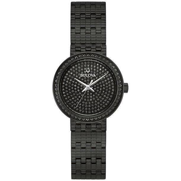 Bulova Phantom 98L279 Black Crystal Dial Stainless Steel Women`s Watch - Dial: Black, Crystal Accented, Band: Black, Bezel: Black