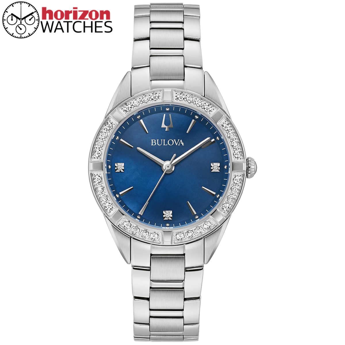 Bulova - Sutton Stainless Steel Ladies Quartz Watch - 96R243 - Dial: Blue, Band: Silver