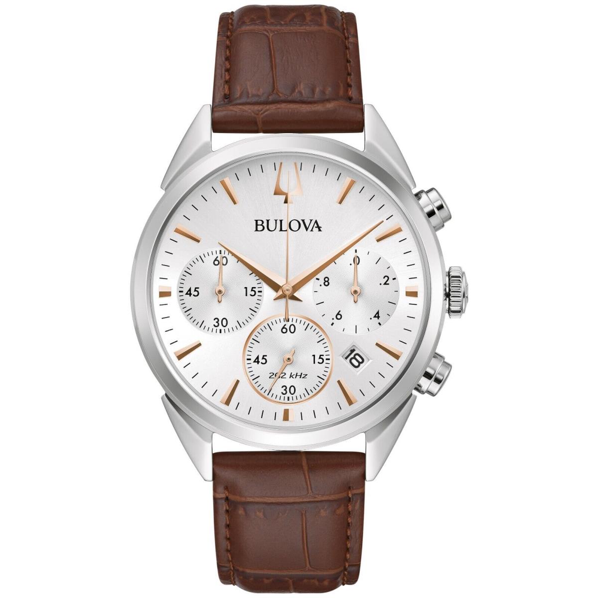 Bulova Men`s Classic Quartz Chronograph Quartz Brown Watch 41.5mm 96B370 - Dial: Silver, White, Band: Brown