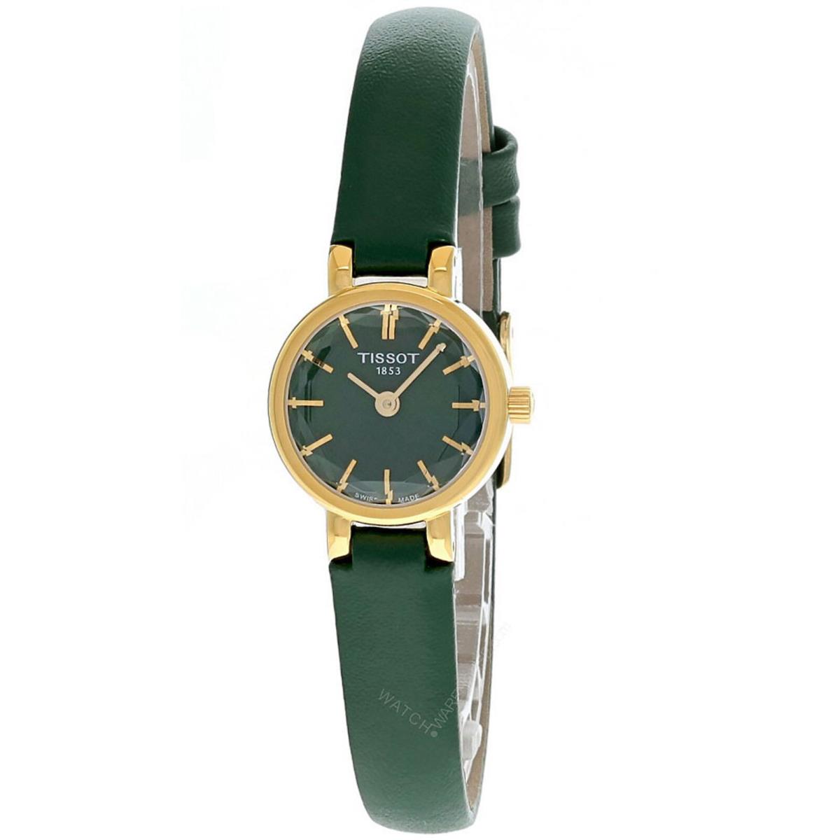 Tissot Lovely Round 19.5MM SS Green Leather Women`s Watch T140.009.36.091.00 - Dial: Green, Band: Green, Bezel: Gold
