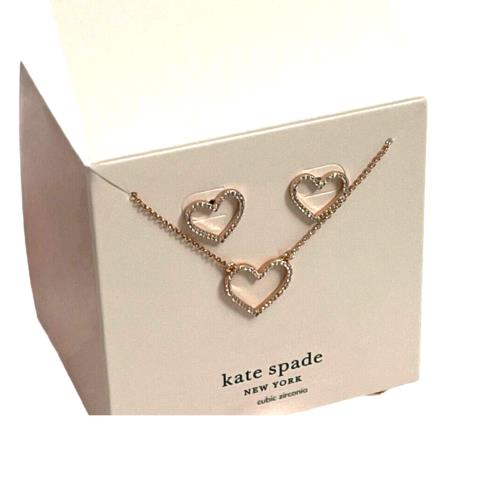 Kate Spade Scrunched Scallops Heart Pendant Necklace Studs Earring Boxed Set