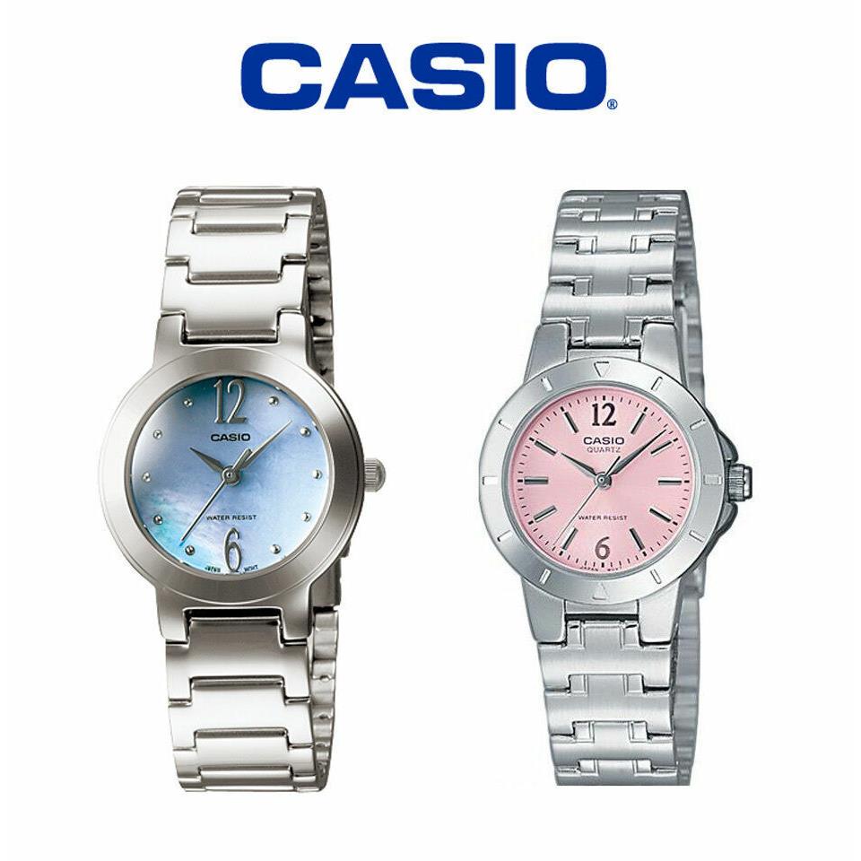 Casio Polished Silver Tone Band+pink Blue Mother OF Pearl Dial Watch+tag Silver Band+Light Blue MOP Dial LPT-1191