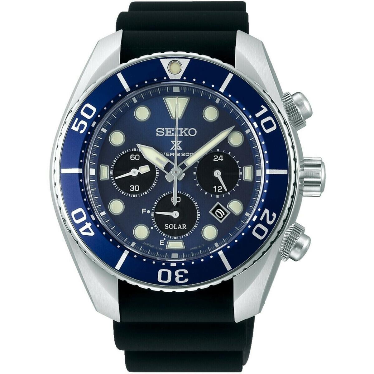 Seiko Men`s Prospex Divers 200M Quartz Chronograph Watch - SSC759J1 - Dial: Blue, Band: Black
