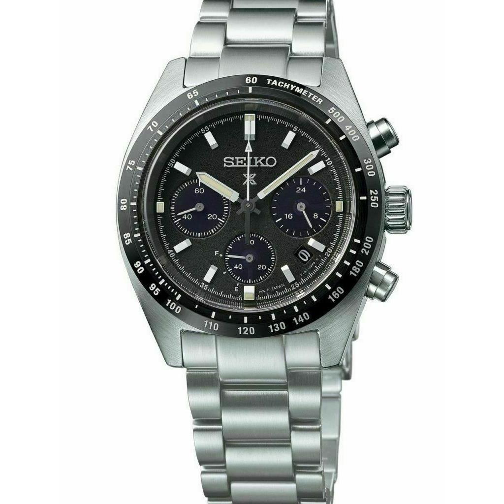 Seiko Men`s Prospex Speedtimer Solar Chrono Black Dial Watch SSC819 - Dial: Black