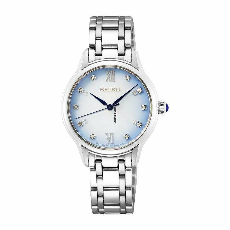 Seiko Presage Automatic Stainless Steel Lady Watch SRZ539 - Dial: Blue, Band: Silver, Bezel: Silver