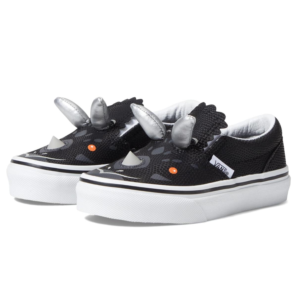 Boy`s Sneakers Athletic Shoes Vans Kids Triceratops Slip-on Little Kid Dino Black/True White