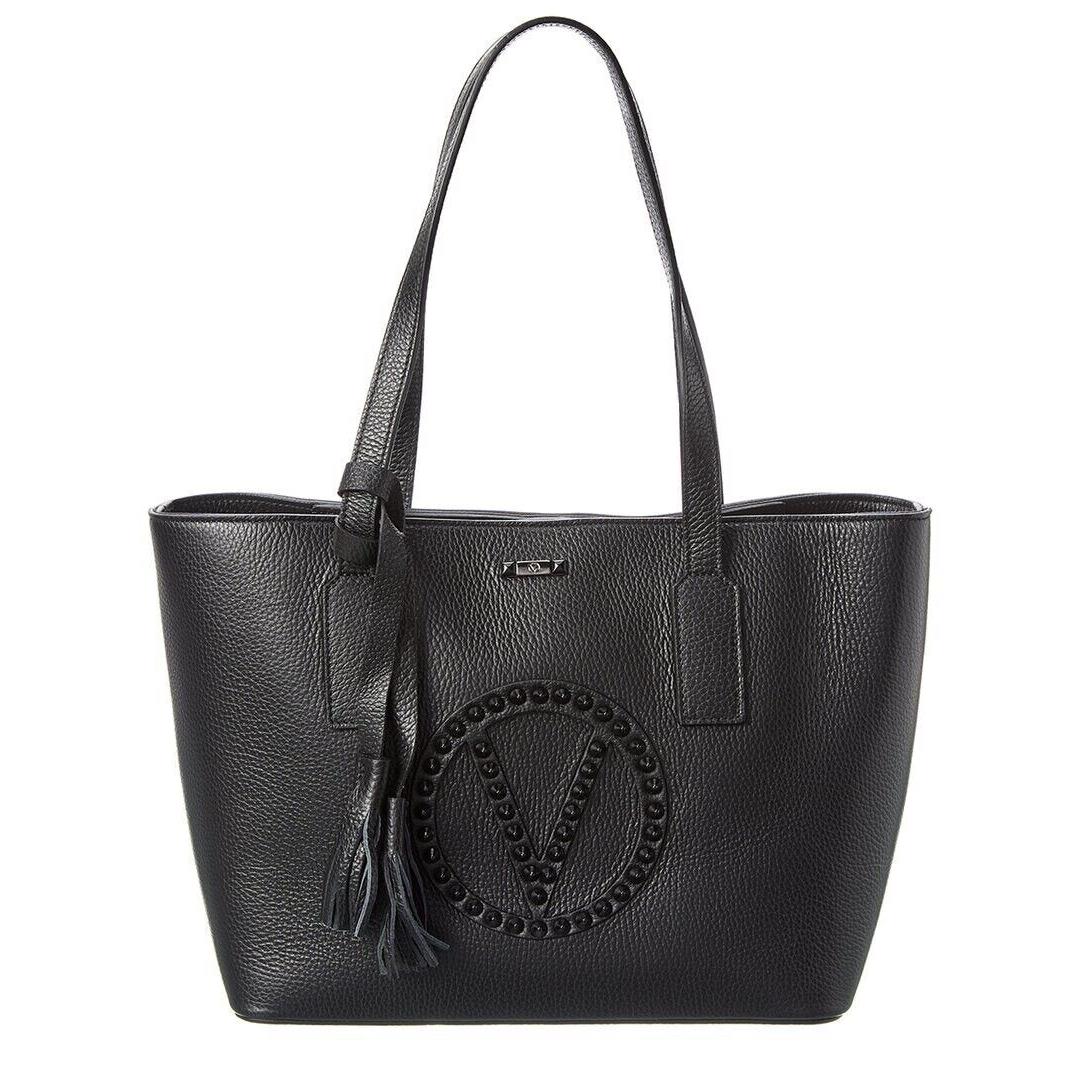 Valentino by Mario Valentino Soho Rock Black Leather Large Tote Bag Italy