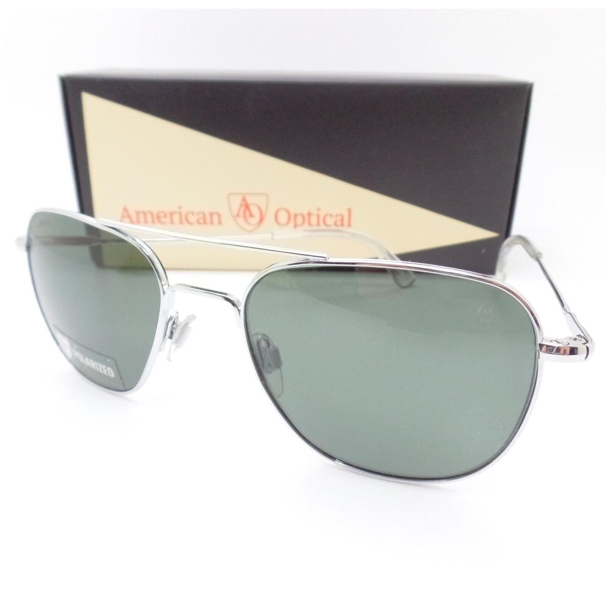 AO American Optical Pilot Silver Green Nylon 55 Polarized Paddle Temp Sunglasses