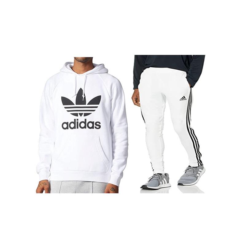 Mens Adidas Fleece Hoodie Jogger Set Pants Hooded Pullover Outfit White