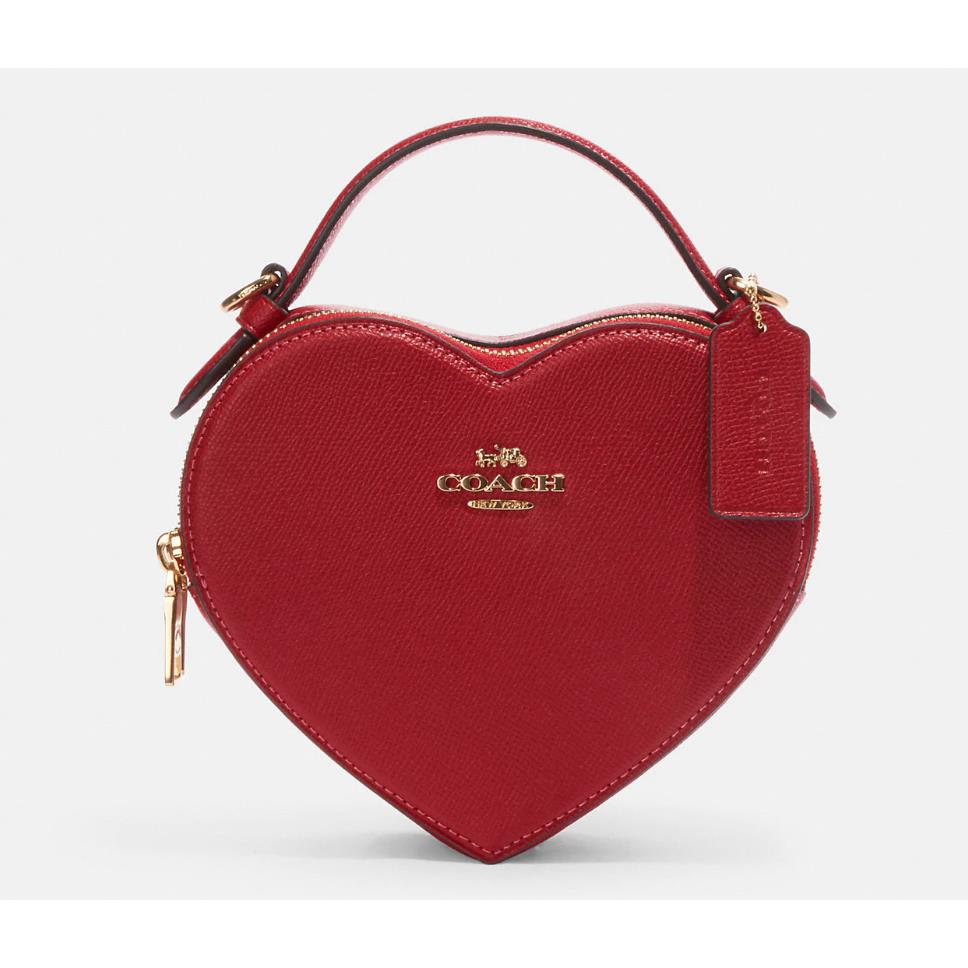 Coach 2023 Valentine`s Day Red Leather Heart Crossbody Purse Handbag