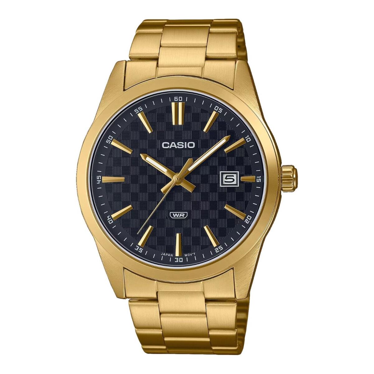 Casio MTP-VD03G-1A Men`s Standard Gold Tone Black Dial 3-Hand Analog Date Watch