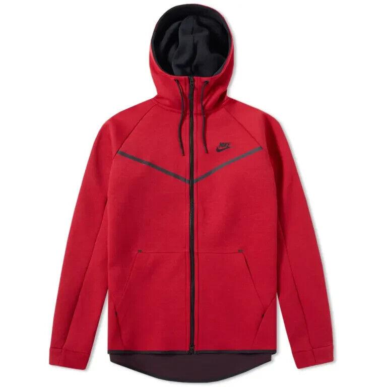 Nike Mens Hooded Zipper Tech Fleece Hoodie Red/black Xx-large