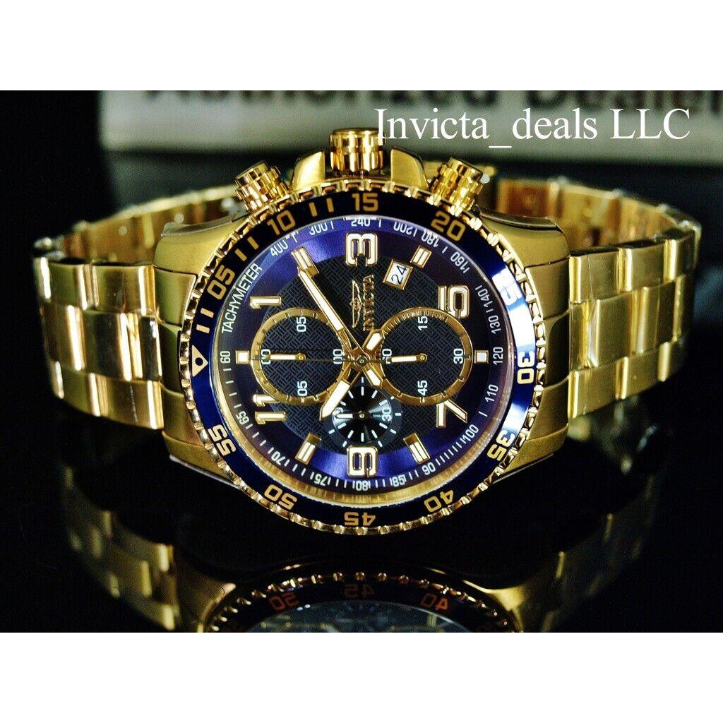Invicta Men`s 45mm Pilot Specialty Chronograph Blue Dial 18K Gold SS Watch