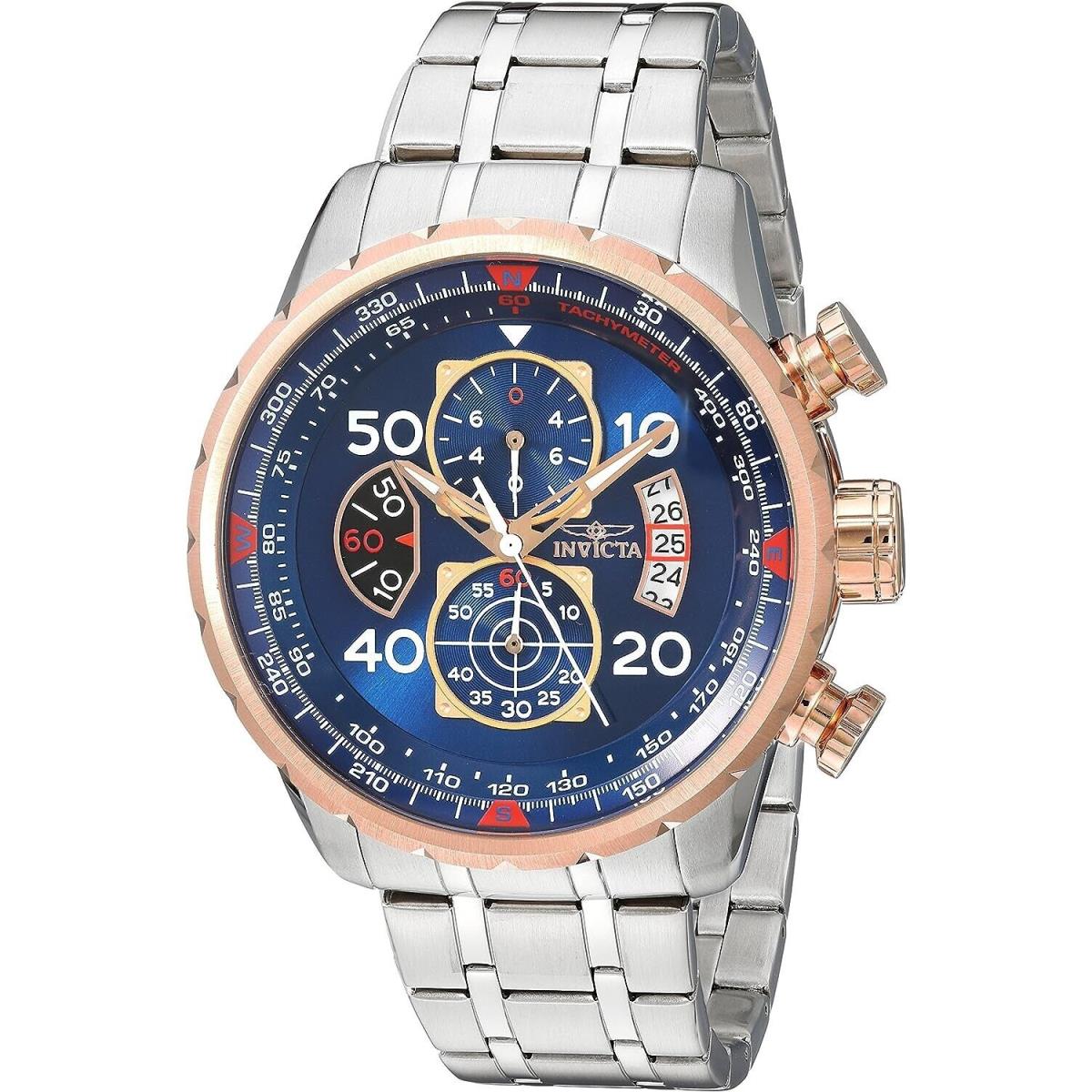 Invicta Men`s Watch Aviator Chronograph Blue Dial Stainless Steel Bracelet 17203