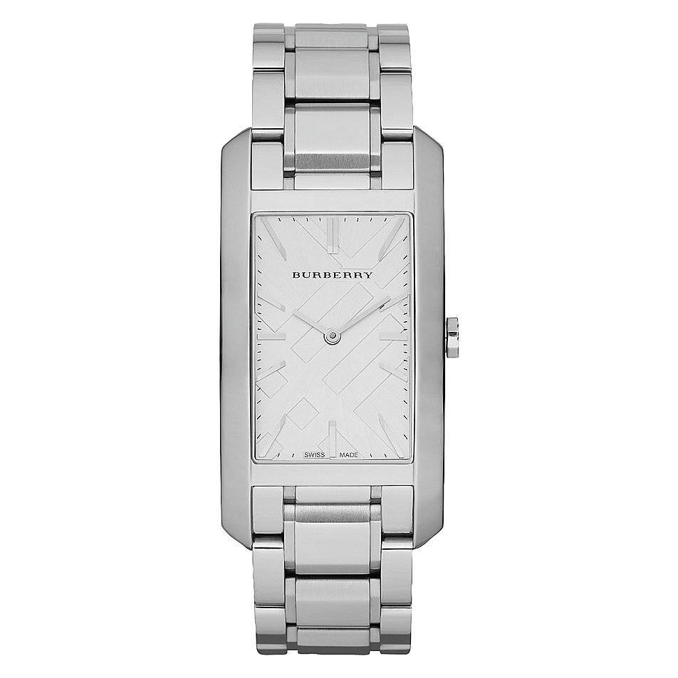 Burberry White Engraved Dial Polished Silver Steel Strap Watch BU9400