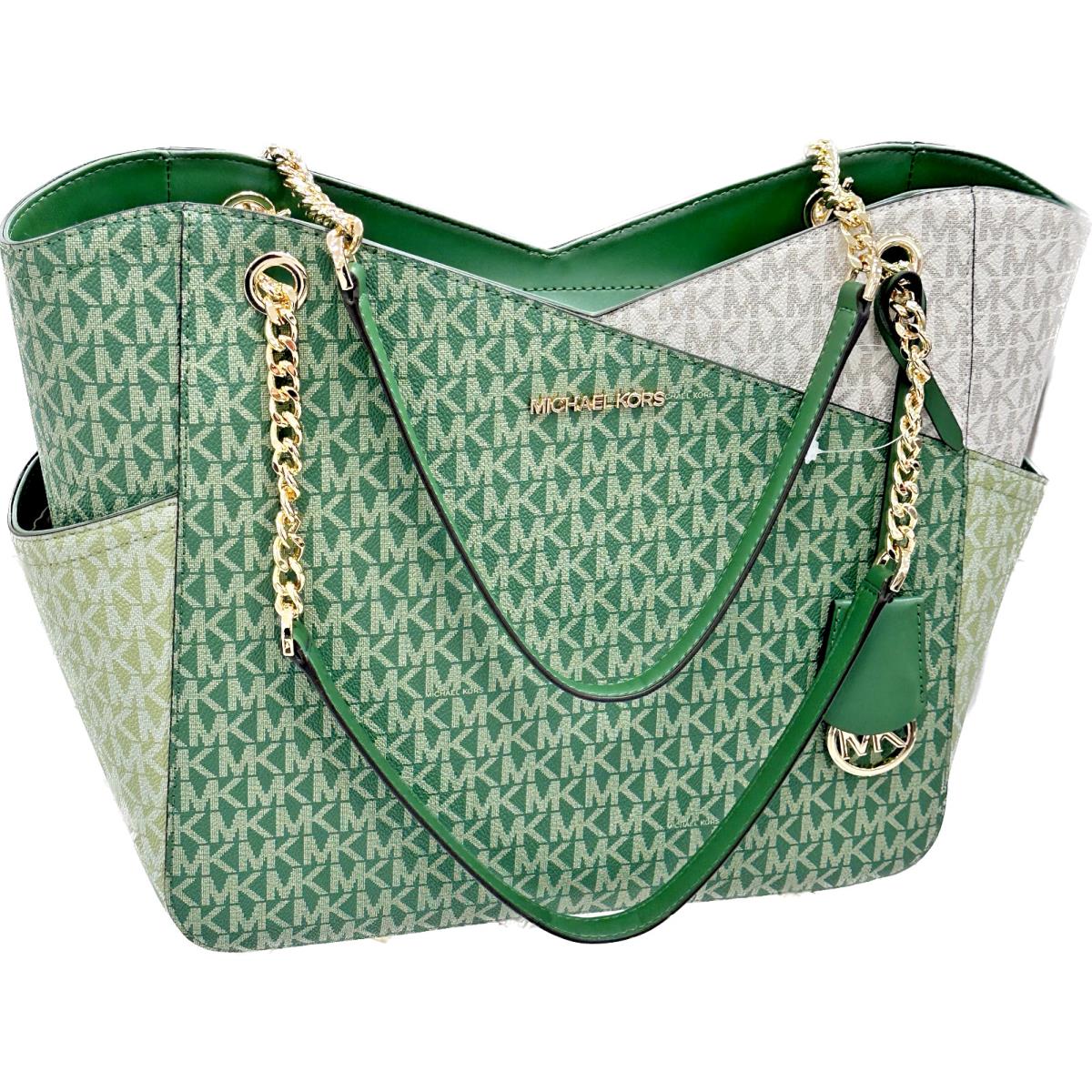 Michael Kors Jet Set Travel Large Chain Shoulder Tote Bag MK Fern Green Multi