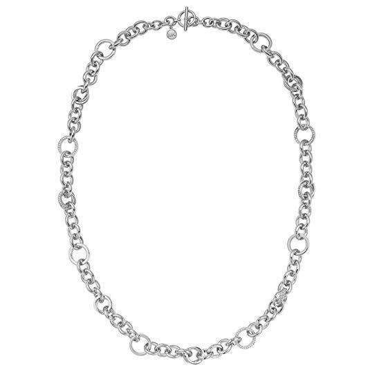 Michael Kors Silver Tone Long Chain Link Crystals MK Charm Necklace MKJ3458