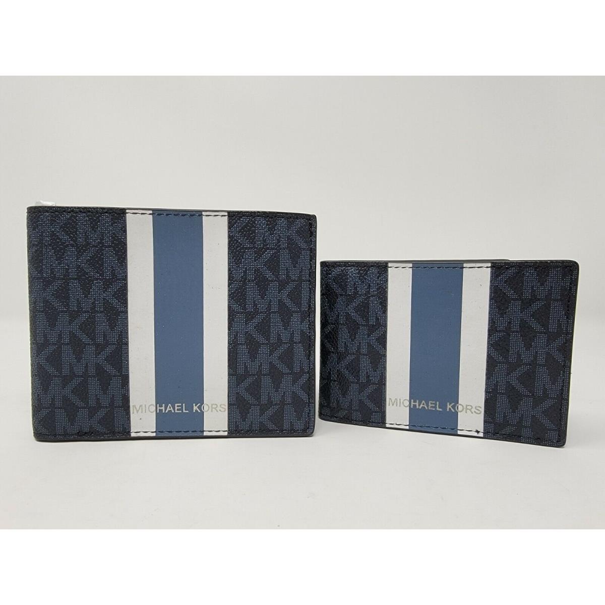 Michael Kors Mens Admiral Blue Logo Stripe 3 in 1 Billfold Wallet Box Set