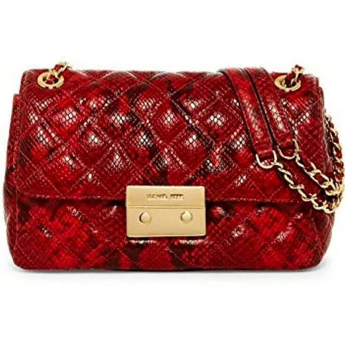 Michael Kors Sloan Red Black Snake Leather Large Crossbody Shoulder Bag