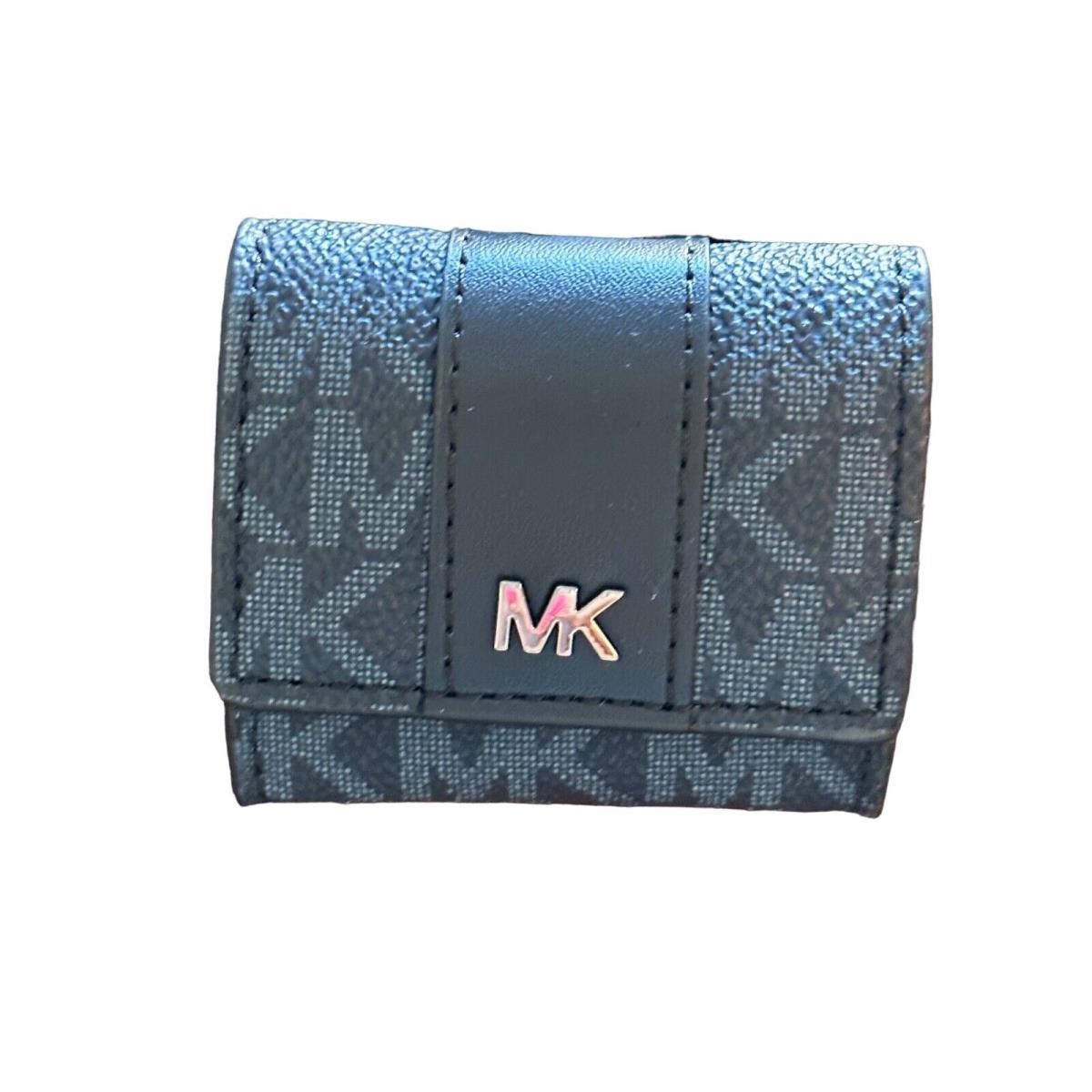 Michael Kors Air Pod Case with Lanyard- Admiral Blue- Signature Mks- Black Blue