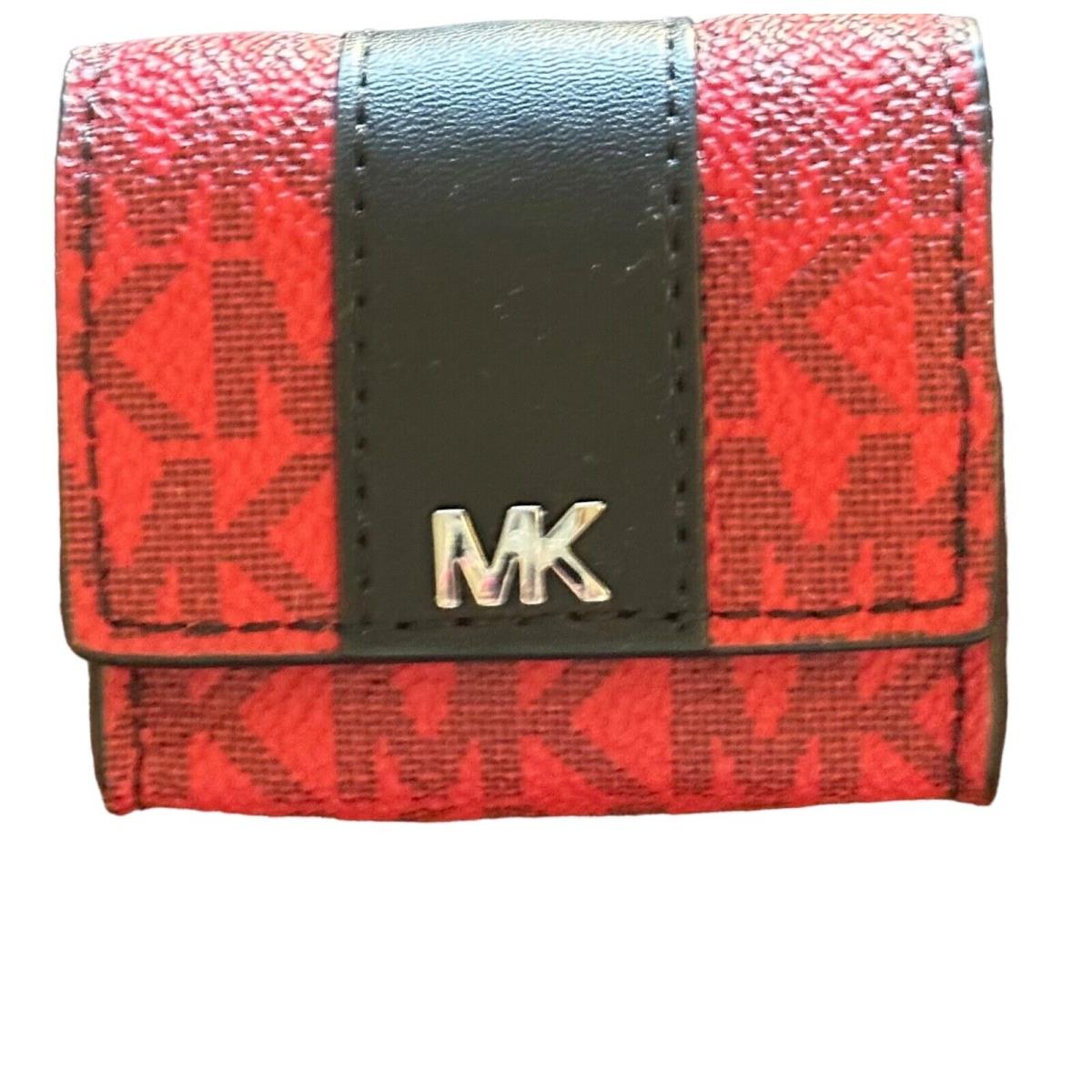 Michael Kors Air Pod Case with Lanyard- Chili Red- Signature Mks- Black Red