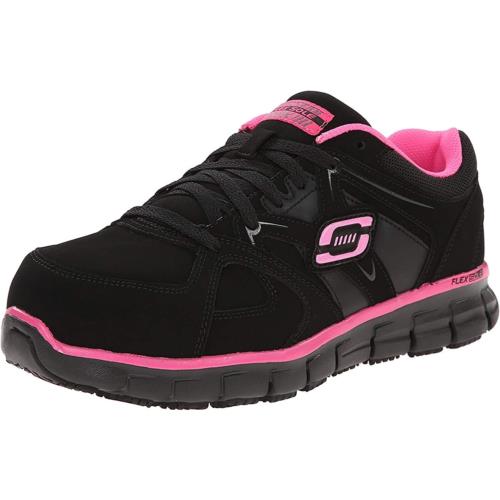 Skechers For Work Women`s Synergy Sandlot Alloy Toe Lace-up Shoe Black/Pink