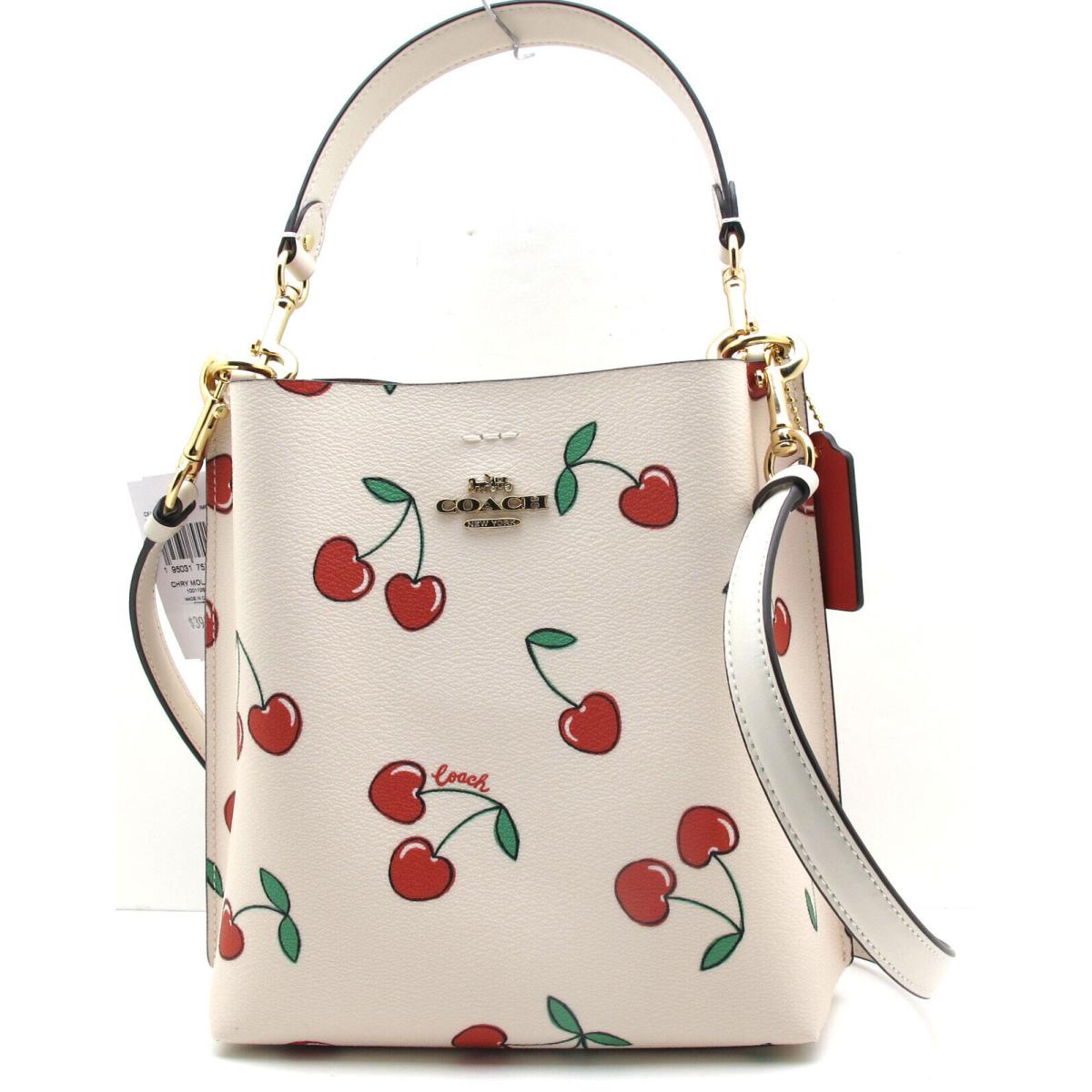 Coach Mollie 22 Bucket Heart Cherry Print Pvc Leather Chalk