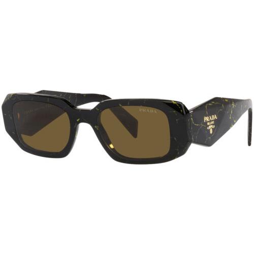 Prada Women`s Black Yellow Marble Rectangle Sunglasses - PR17WSF-19D01T-51 Italy