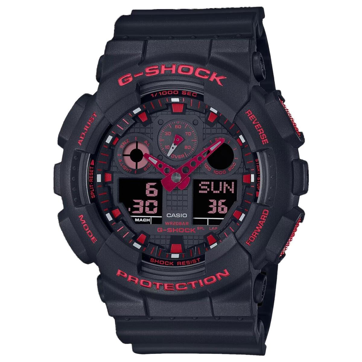 Casio G-shock Analog-digital Black Dial with Red Accent Men`s Watch GA100BNR-1A