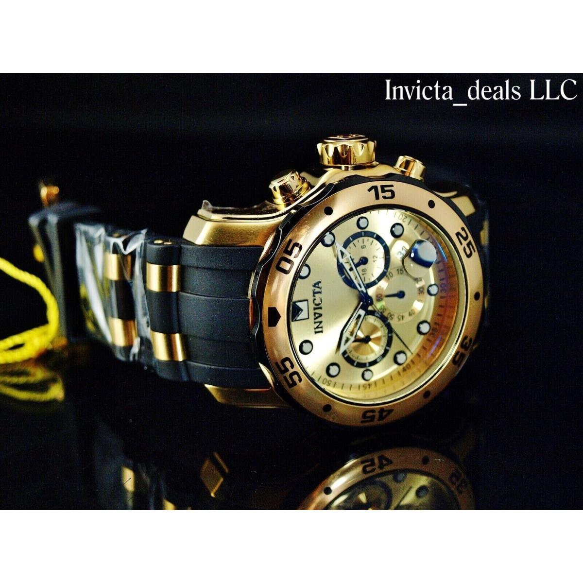 Invicta Men 48mm Pro Diver SCUBA Chronograph Black Dial 18k Gold