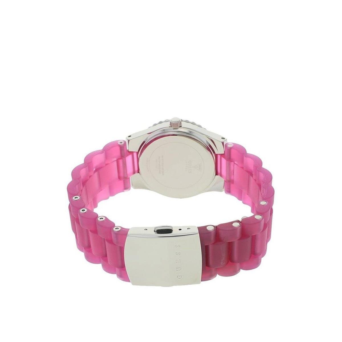 Guess W95087L1 Women`s Analog Watch White/silver Dial Pink Silicone Band WR - Dial: White, Band: Pink, Bezel: Silver