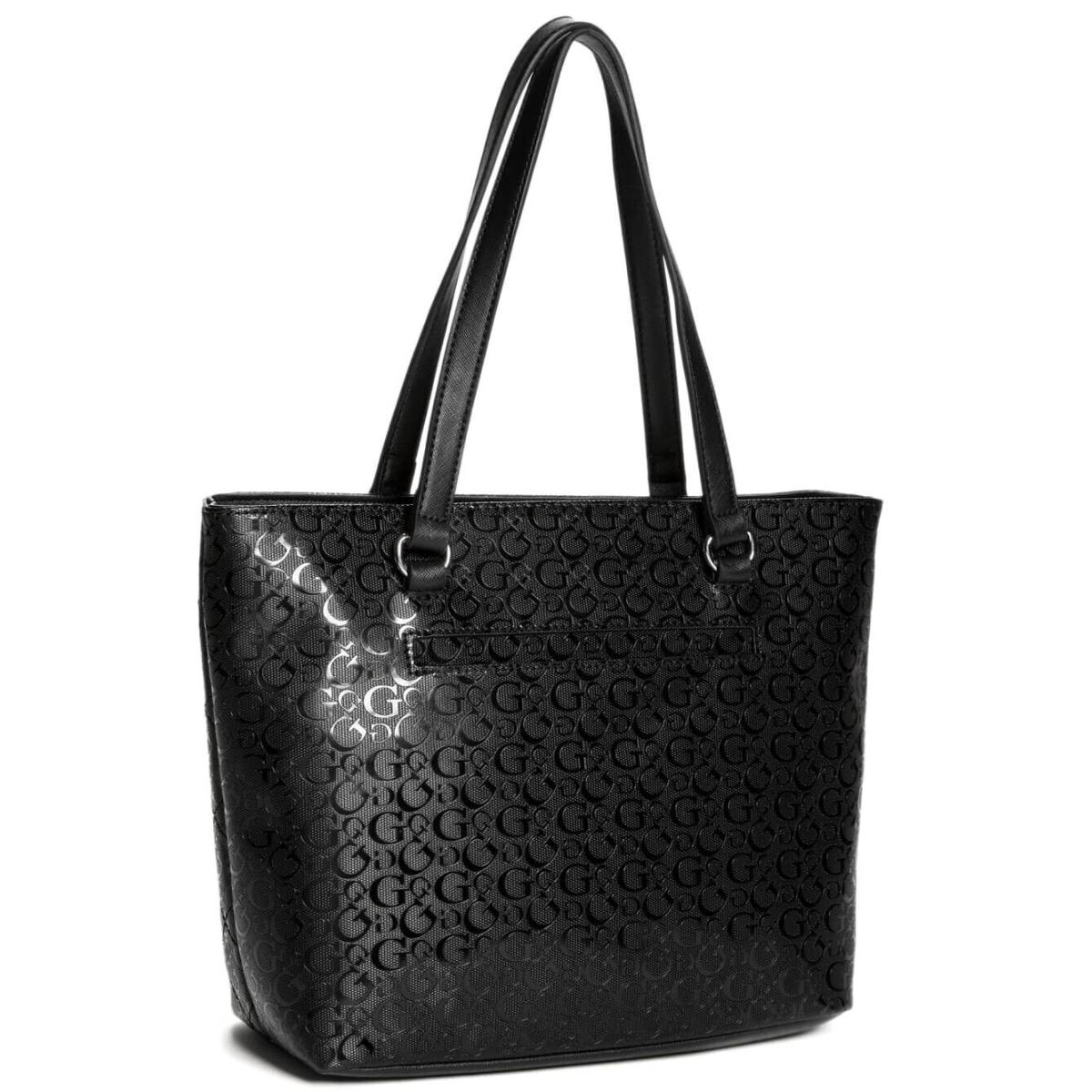 Guess Womnes Logo Debossed Medium Tote Bag Handbag Wallet Set - Black