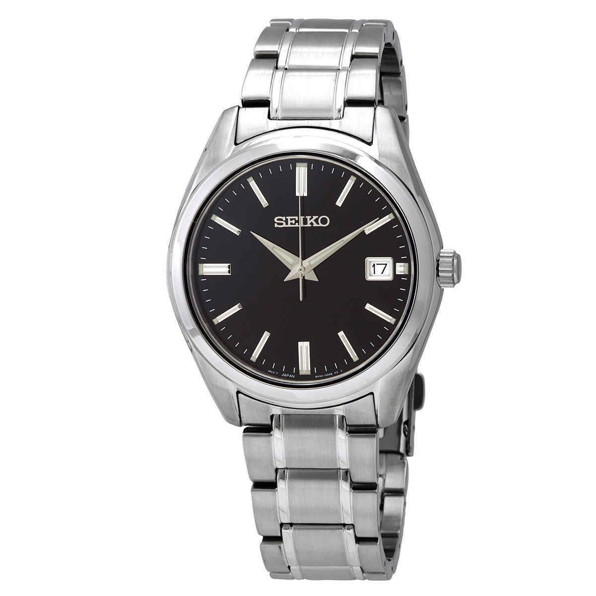 Seiko Classic Quartz Black Dial Men`s Watch SUR311P1 - Dial: Black, Band: Silver, Bezel: Silver